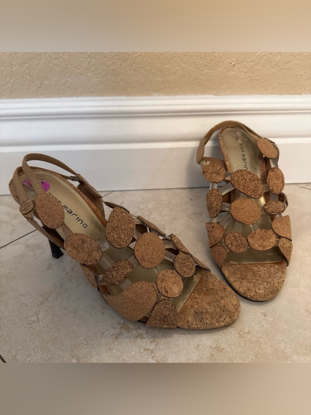 Ann Marino boho cork sandals with circular cork pieces